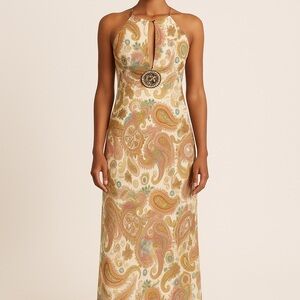 Flirty Silk Paisley Dress with Jeweled Accent Piece Size 6
